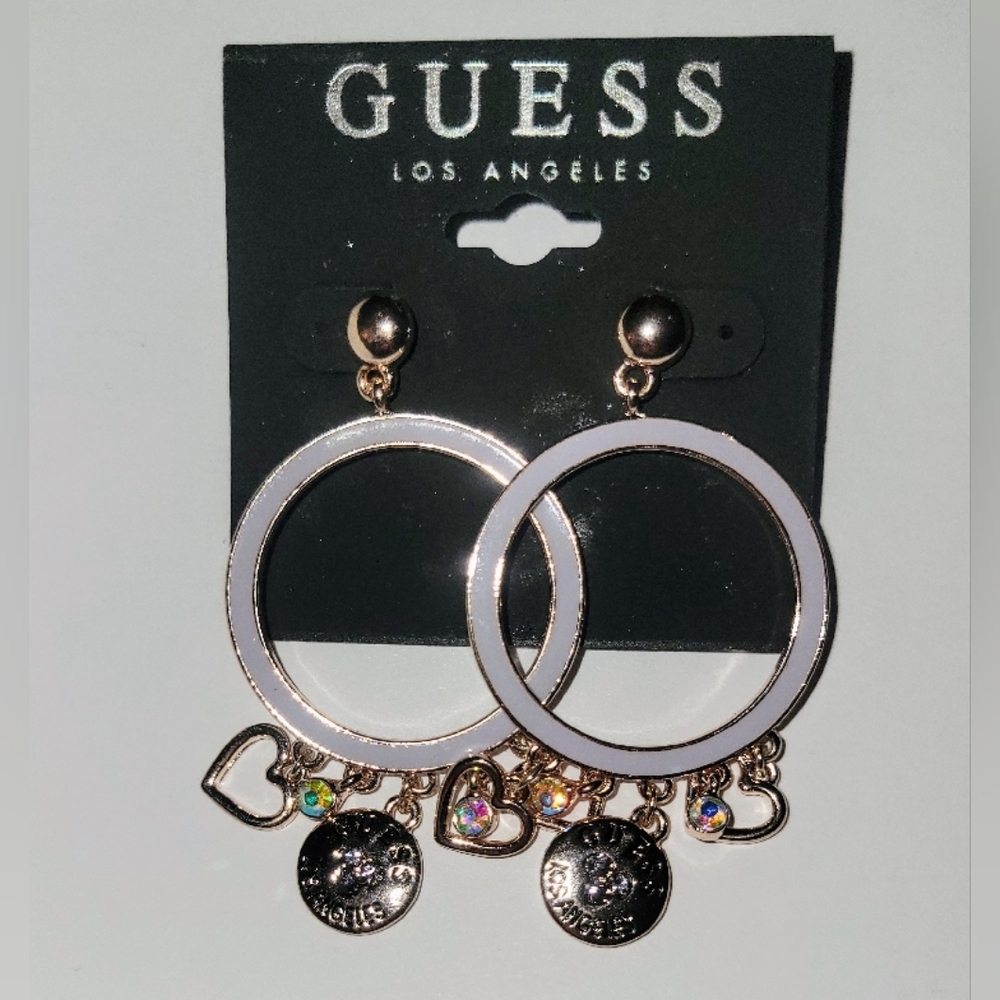 Guess Gold-Tone Hoop Earrings with Charms
